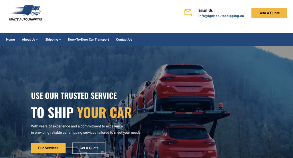 Ignite Auto Shipping Website Design