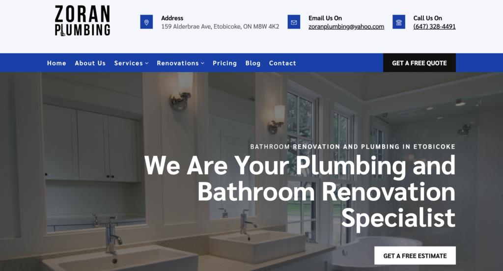Zoran Plumbing Bathroom Renovations Website Design