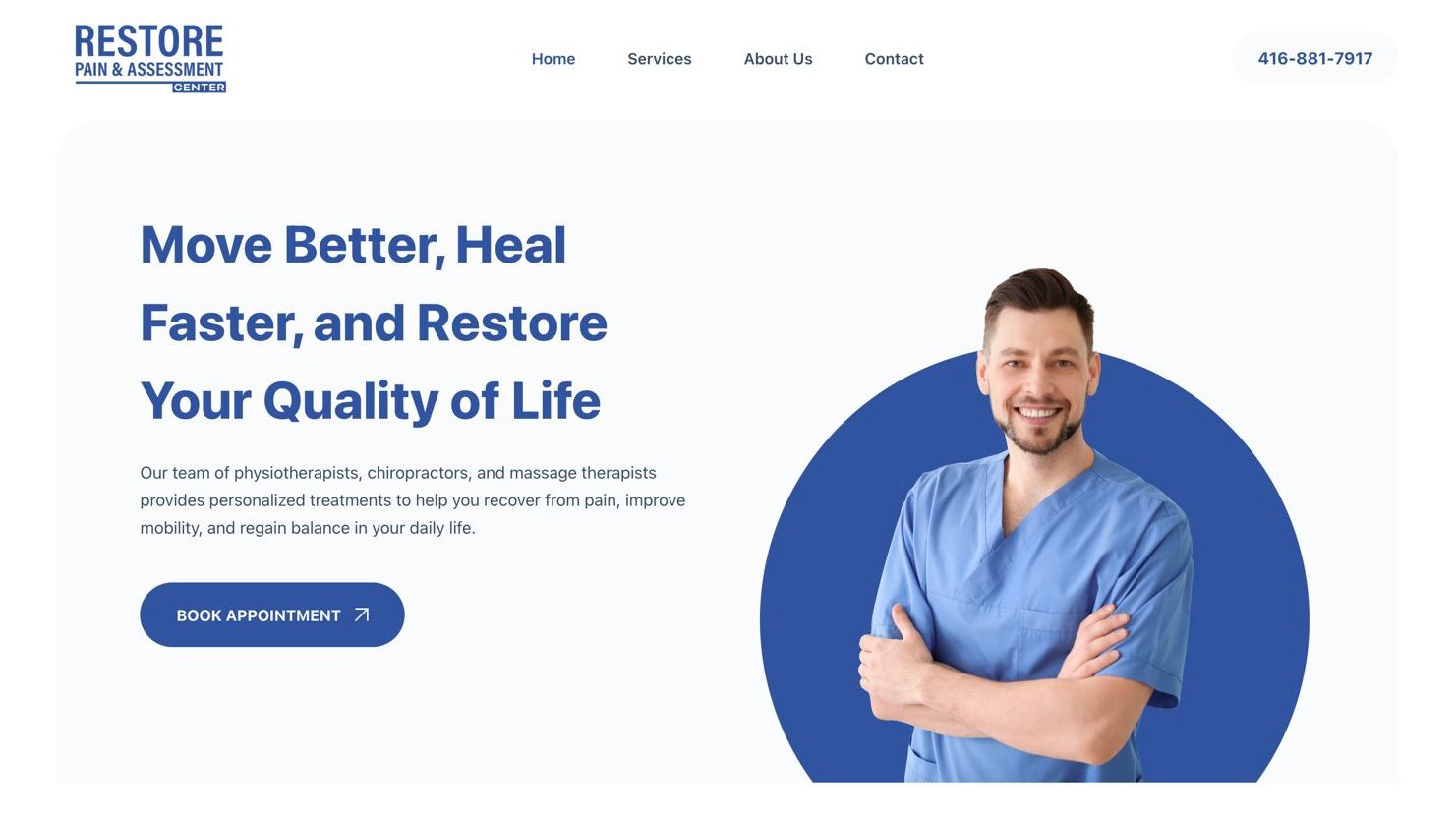 Restore Pain Assessment Center Website Design Portfolio Item