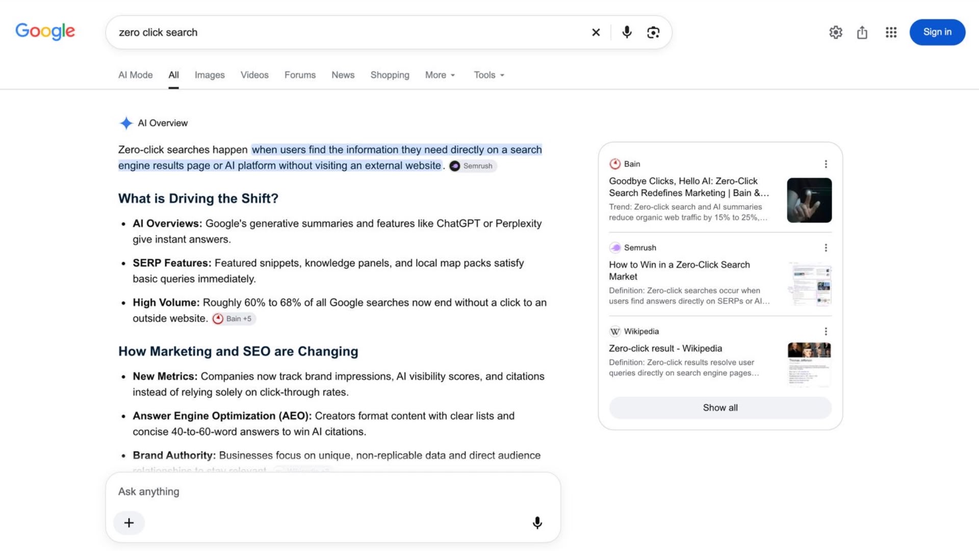 zero click Google search results